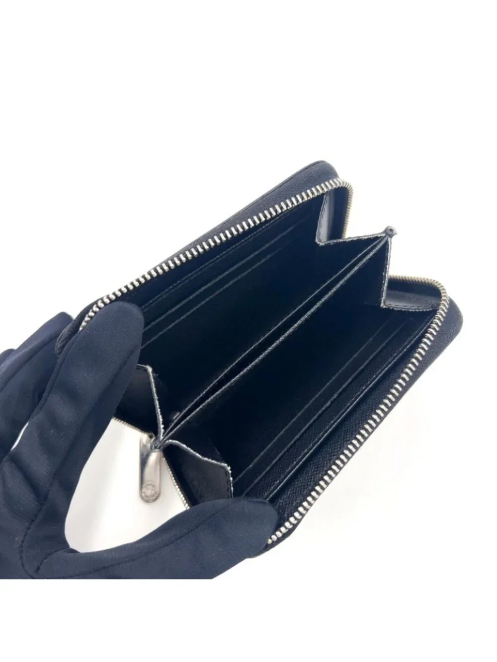 Louis Vuitton Zippy Coin Purse Epi Noir Leather Black Case Silver
